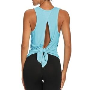 Bestisn Workout Tops Open Back Gym Workout Tie Back Musle Tank Blue